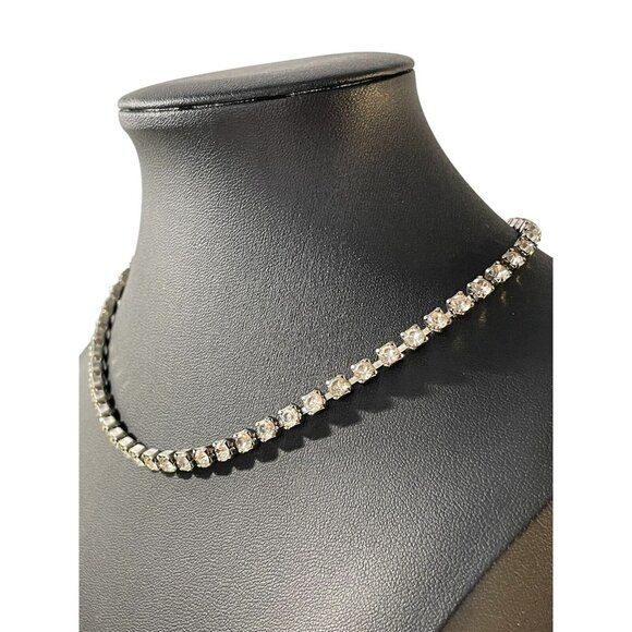 Vintage La Rel Signed Silver Tone Clear Icy Rhinestone Link Choker Necklace - Picture 3 of 12